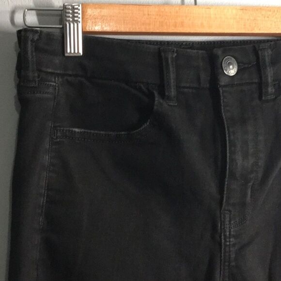 American Eagle jeans women's sz 6 black destroyed holes stretch hi-rise jegging - Picture 15 of 16